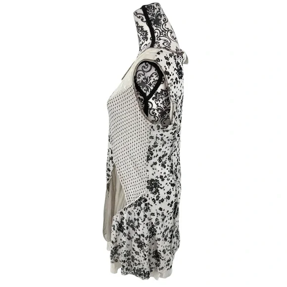 Fleur de Lis Layered Mixed-Print Boho Art Tunic Dress Floral & Polka Dot - Picture 7 of 11